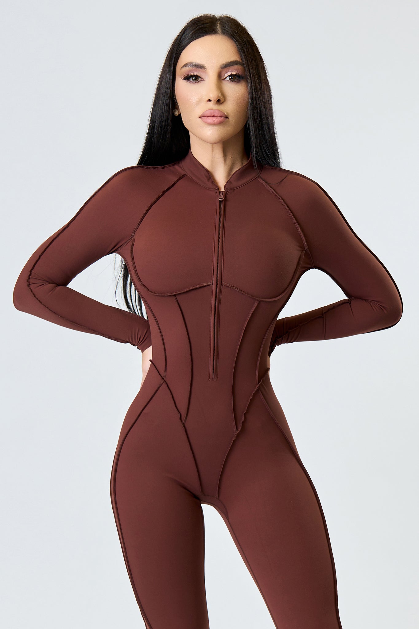 GLAM FIT LONG Brown Jumpsuit