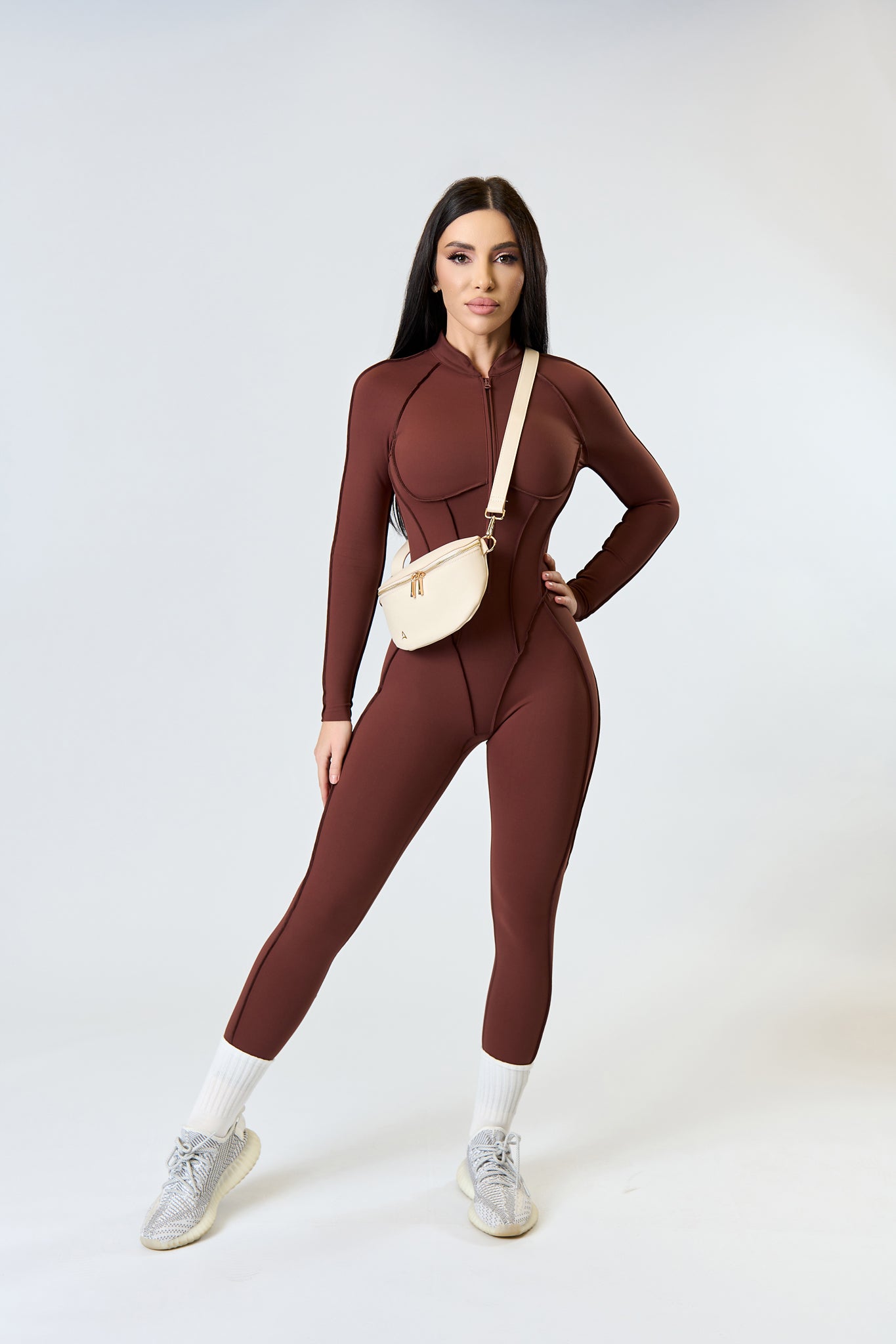 GLAM FIT LONG Brown Jumpsuit